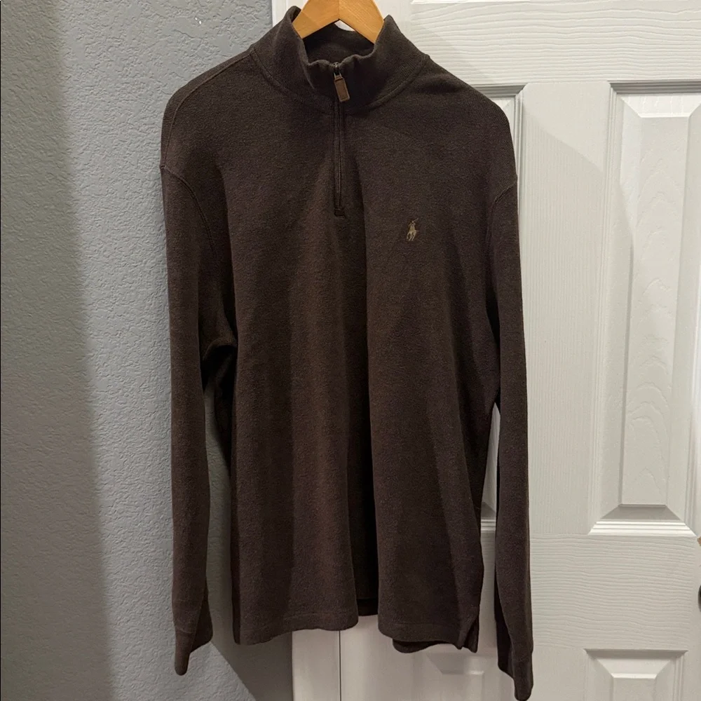 Ralph Lauren men’s quarter zip brown pullover sweater size large 100% cotton